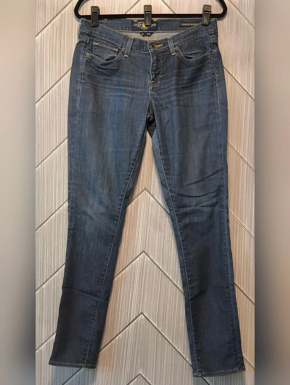 Lucky Brand 8 Charlie Skinny Jeans Dark Wash Blue Denim Country Casual Chic